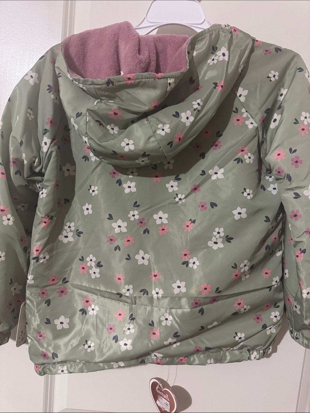 New- Back to school - Floral Hooded reversible Jacket - Green with Pink Lining - Picture 7 of 7